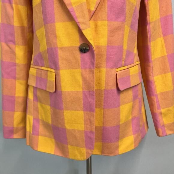 Free Assembly Blazer Jacket size Small Pink Yellow Orange Black Stretch Career - Picture 7 of 11